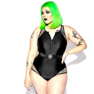 BlackCraftClothing one piece swim suit bathing suit sz. L goth punk occult witch